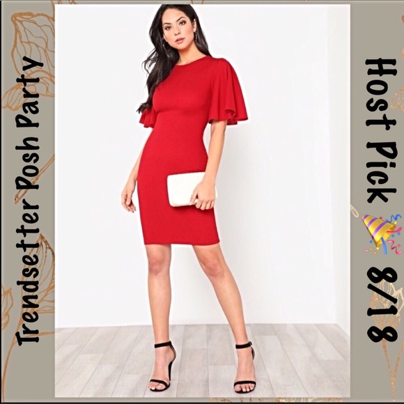 ๐HP๐ Beautiful Red Dress with Flutter Sleeve - Picture 2 of 7